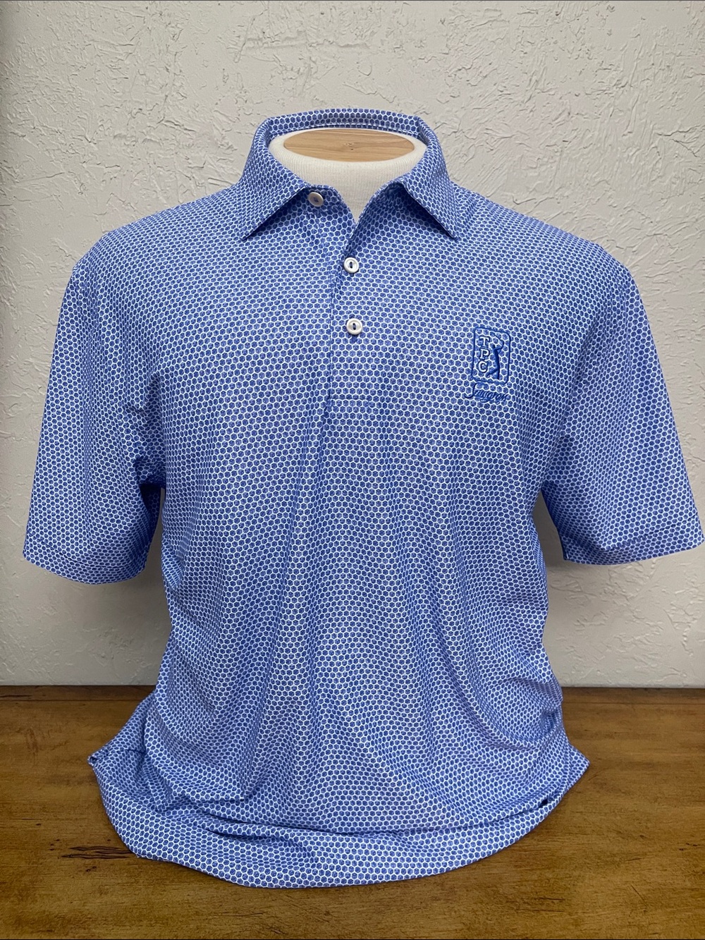 Peter Millar TPC Sawgrass Blue Geo-Print Performance Polo